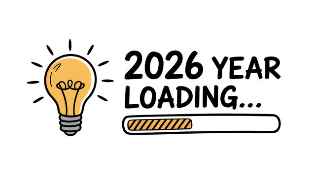Anticipating the arrival of 2026 with a creative loading bar and a bright idea symbolizing innovation and the exciting possibilities that the future holds for everyone