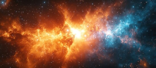 Obraz premium A Cosmic Collision of Orange and Blue Nebulae in a Starry Sky