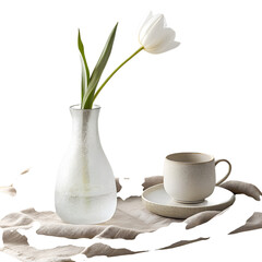 cup of coffee and tulips