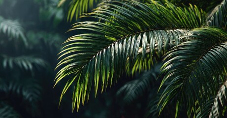 Lush palm fronds in dappled sunlight