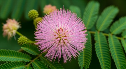 Pink Mimosa Flower Close-up with Soft Background