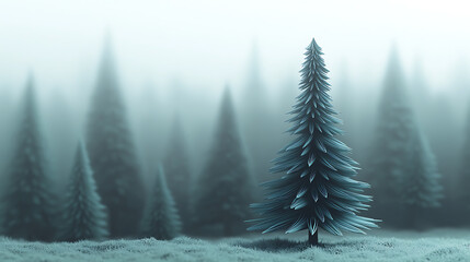 Fototapeta premium Misty Pine Forest A Serene View of Evergreen Trees in a Foggy Atmosphere, Nature's Beauty Unveiled