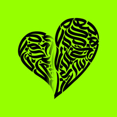 Heart shape filled with black arabic calligraphy on a vibrant green background design art