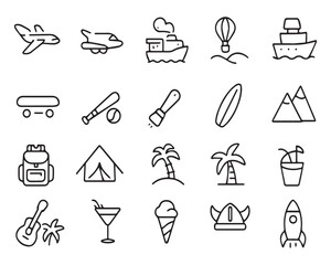 Set of outline icons related to children toys. Linear icon collection