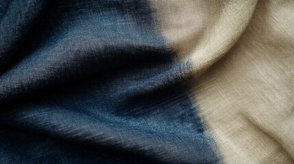 Dyed linen fabric, showing a gradient from dark blue to beige color