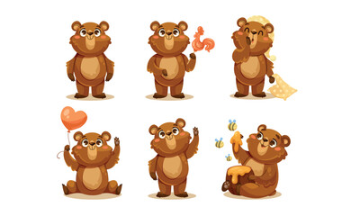 Fototapeta premium Adorable Pixel Art Bears Displaying a Range of Different Expressions and Fun Actions