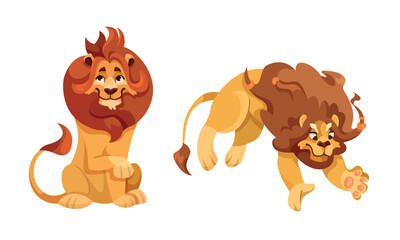 Charming and Playful Cartoon Lions Designed in a Fun Pixel Art Style for Everyone to Enjoy