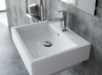 Fototapeta premium White rectangular sink with chrome faucet