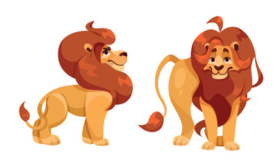 Playful Cartoon Lions with Majestic Manes Displaying their Character and Natures Vibrance