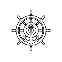 Fototapeta premium Nautical Ship Wheel Anchor Vector Icon for Maritime Navigation Applications
