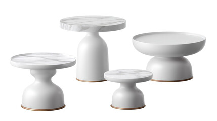 Modern Side Table Ensemble: An elegant array of modern side tables featuring marble and smooth white finishes that exude timeless sophistication. 