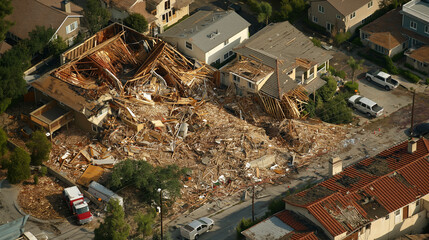 Fototapeta premium Collapsed residential house after natural disaster