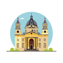 Fototapeta premium Grand neoclassical cathedral illustration, a famous European religious landmark with a dome and towers