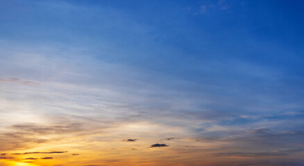 Dramatic blue sky and orange sunrise or sunset background