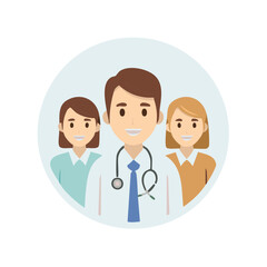 Fototapeta premium Smiling doctor and female medical staff team offering professional healthcare support