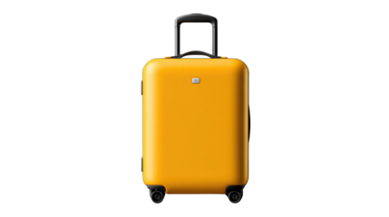 Stylish Wheeled Suitcase: A sunny yellow suitcase, complete with a retractable handle and smooth-rolling wheels, is ready for a journey, evoking anticipation and the spirit of travel. 