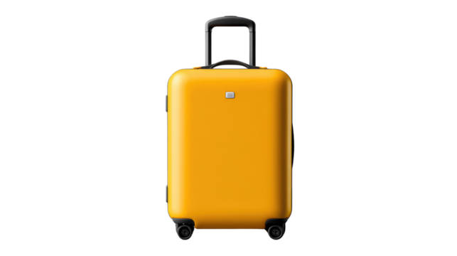 Stylish Wheeled Suitcase: A sunny yellow suitcase, complete with a retractable handle and smooth-rolling wheels, is ready for a journey, evoking anticipation and the spirit of travel. 