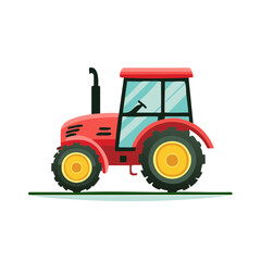 Obraz premium Vibrant Red Agricultural Tractor Flat Design Vector Illustration for Farming