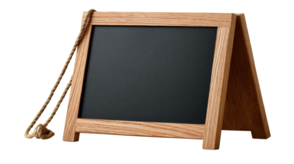 Empty Chalkboard Awaits: An inviting, wooden chalkboard stands ready for your message, exuding a rustic charm and timeless appeal. It's the perfect canvas for announcements, menus.