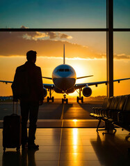 People looking at the view with airplane in the sky at the terminal in the airport.