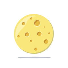 Fototapeta premium Illustration of a round yellow cheese with holes casting a shadow on a white background