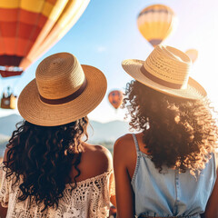 People are watching the beautiful view of balloons in the sky.