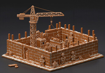 New Year's construction site from gingerbread cookies. Generative AI
