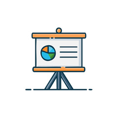 Colorful Illustration of a Presentation Board Displaying Pie Chart and Data