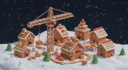 New Year's construction site from gingerbread cookies. Generative AI