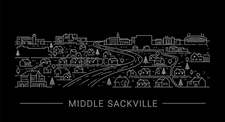Fototapeta premium Middle Sackville Skyline Line Art on Black