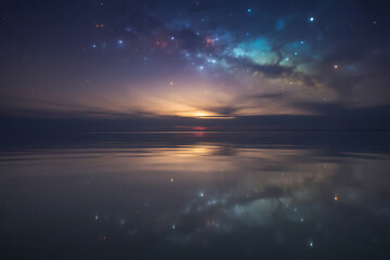 Fototapeta premium Stunning night sky reflecting in tranquil water creating a breathtaking and serene landscape