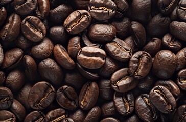 Fototapeta premium Close-up view of many coffee beans