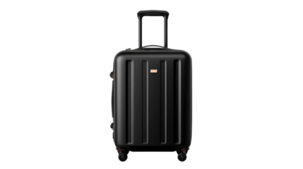 Black Travel Luggage: Sleek, black luggage stands alone, a symbol of travel and exploration. The suitcase embodies simplicity, preparedness, and excitement for upcoming adventures.