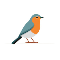 Obraz premium Colorful cartoon bird illustration featuring an orange breast and blue grey plumage in flat design