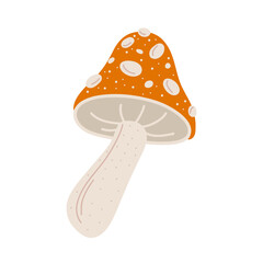 Cartoon illustration of poisonous fly agaric mushroom for magic forest or Halloween elements.