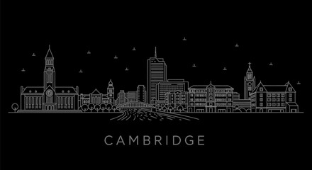 Naklejka premium Minimalist Cambridge Massachusetts Skyline Outline