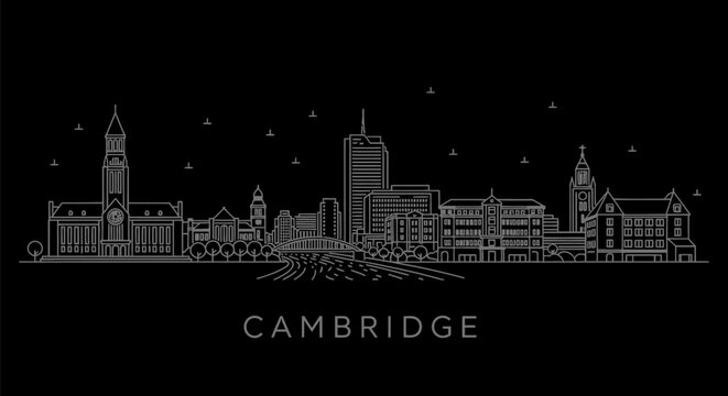Minimalist Cambridge Massachusetts Skyline Outline