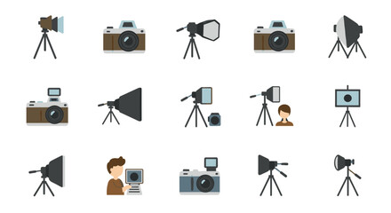 Stylish camera and photography equipment icons for creative projects
