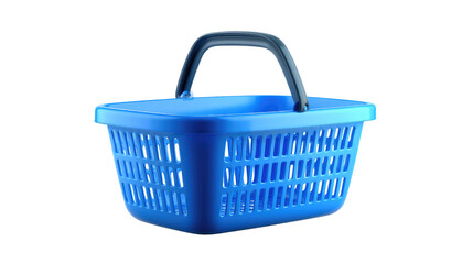 Fototapeta premium Blue Shopping Basket: A vibrant blue shopping basket, meticulously designed for utility and convenience, against an immaculate backdrop, capturing the essence of everyday shopping