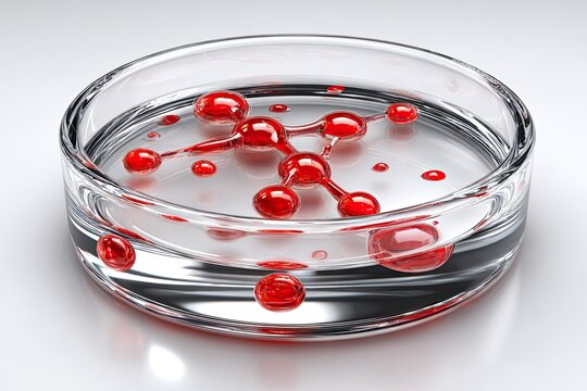 Red liquid molecules in petri dish - Powered by Adobe