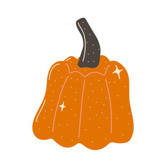 Bright orange pumpkin with sparkles in cute minimalist cartoon style isolated vector illustration for autumn and Halloween design. © Katsiaryna