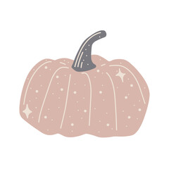 Pastel pink pumpkin with sparkles in cute minimalist cartoon style isolated vector illustration for autumn harvest and Halloween design. © Katsiaryna