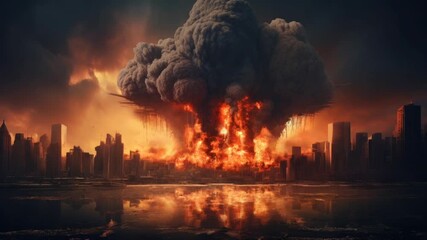 Nuclear bomb explosion over modern cityscape - Powered by Adobe