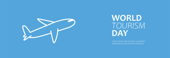 Airplane icon with World Tourism Day text on blue background.
