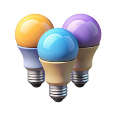 3d colorful light bulbs cluster isolated on transparent background
