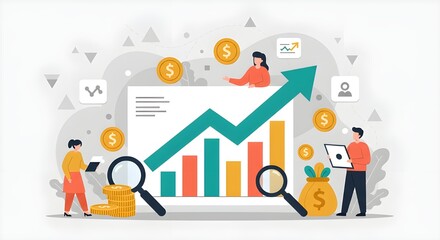 Colorful Financial Growth Chart with Data Analysis and Investment Icons