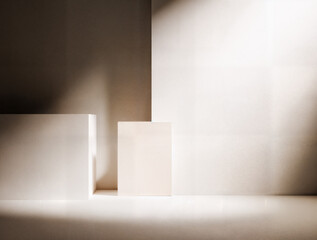 Fototapeta premium Minimalist modern background, smooth 3D shapes, soft shadows, elegant neutral tones with subtle light effects
