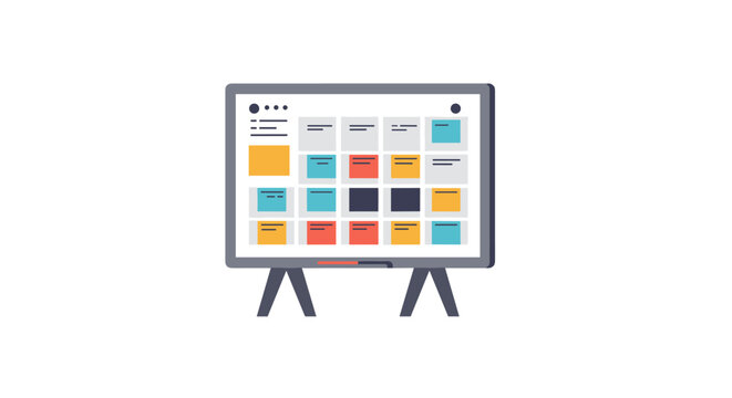 Flat design calendar interface on standing screen with colorful events