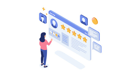 Interactive customer feedback with isometric review system and user interface