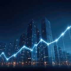 City skyline at night with upward trending graph (1)